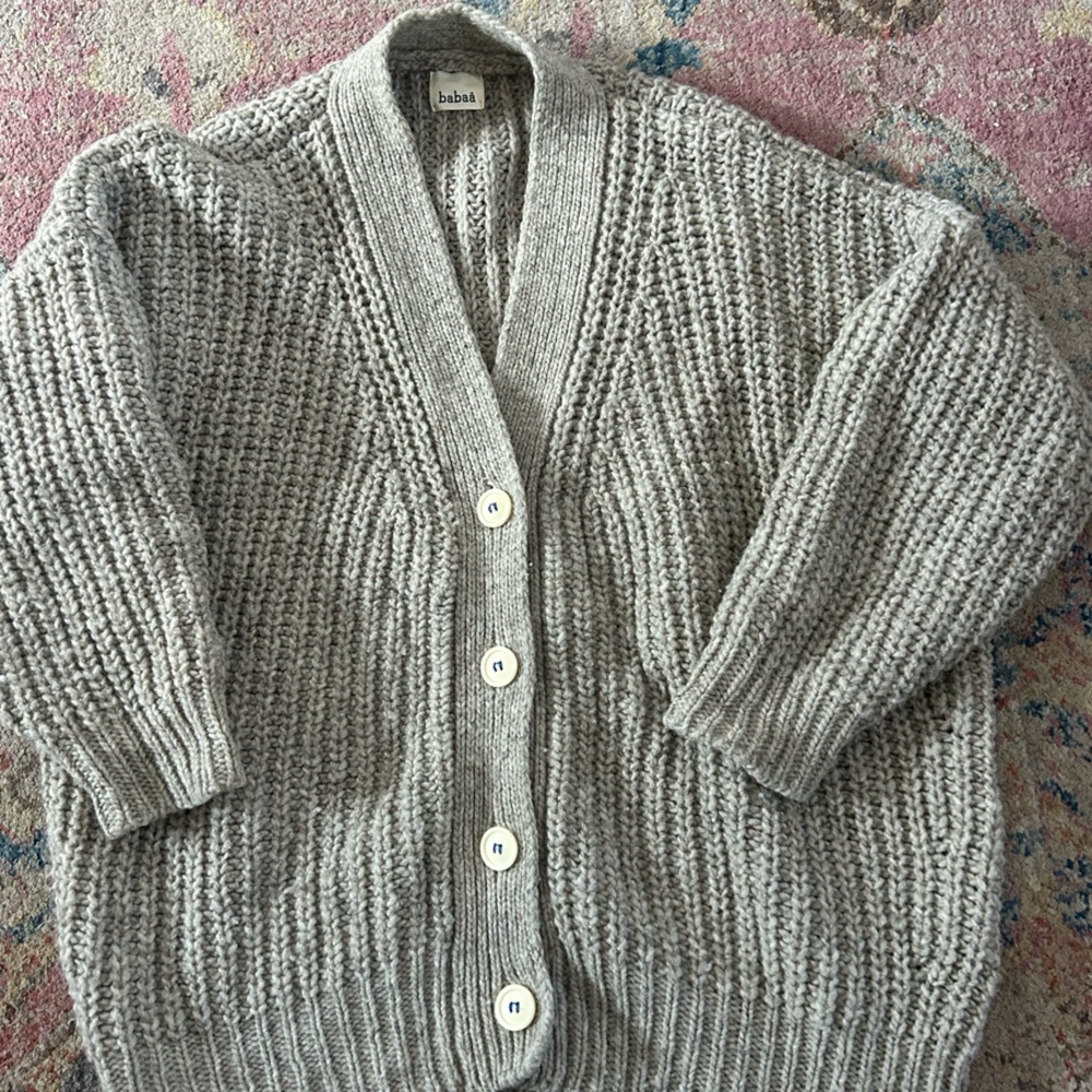 Babaa Gray Ribbed Knit Cardigan Sweater
